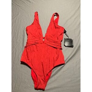 Jets by Jessika Allen Australia Red Plunge One Piece Swimsuit J10492 Womens 10